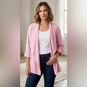 Ruby Rd. Woman Pink Draped Open Front Linen Blending Cardigan- Size XL